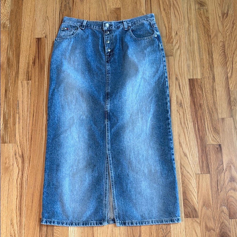 TOMMY HILFIGER Button Fly Denim Maxi Skirt, Size 12